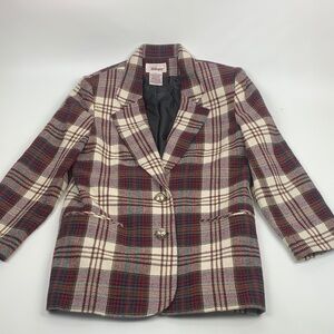 Vintage Worthington Plaid Women's Blazer jacket Size 10 Buttons Lined Red Creme